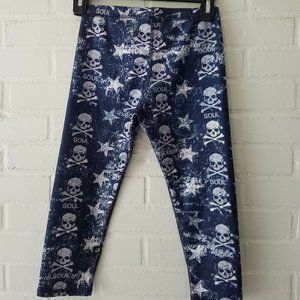 soulcycle terez girls blue skull legging crop L 10